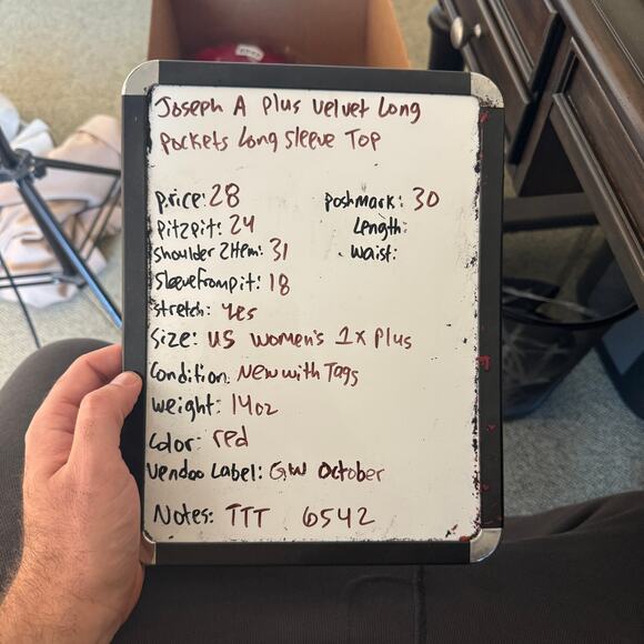 Joseph A Plus Velvet Long Pockets Long Sleeve Top US Women's 1X Plus - Picture 7 of 7